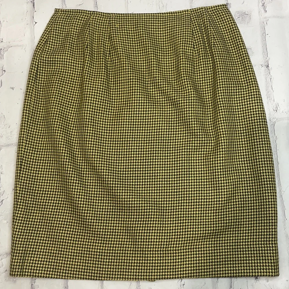 Vintage Taxi Cab Pencil Skirt Yellow & Black Houndstooth Lined Wool/Silk Blend